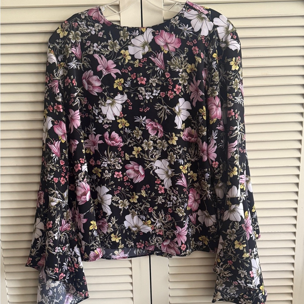Catherine Malandrino Black and Pink Floral Blouse